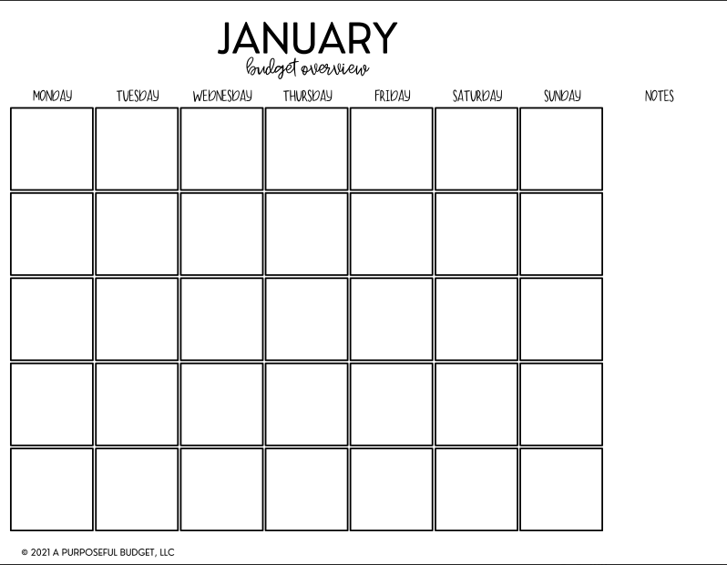 12-Month Budget Overview Calendar