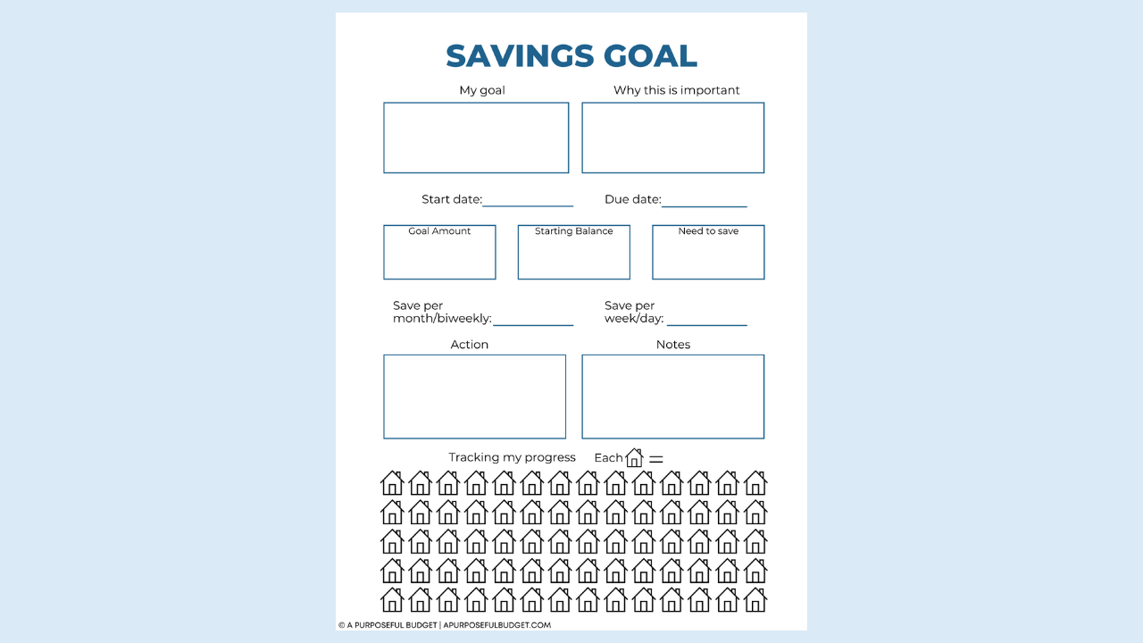 Printable) Savings Goal Worksheet Tracker (home savings