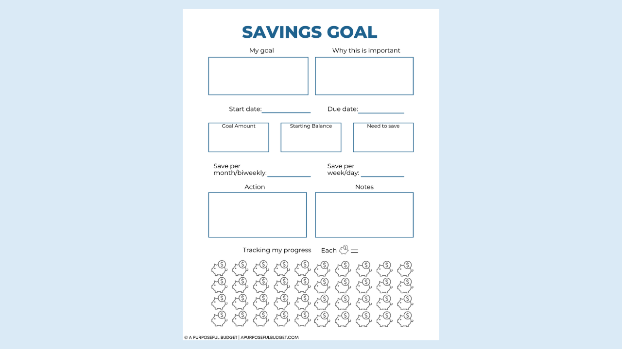 (Printable) Savings Goal Worksheet & Tracker (piggy bank)