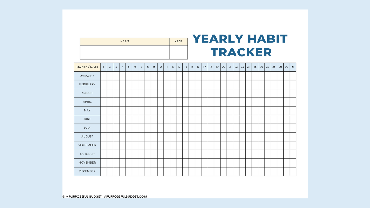(Printable)Yearly Habit Tracker apurposefulbudget (Printable)Yearly Habit Tracker apurposefulbudget