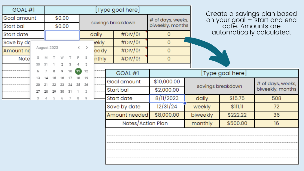 Money Goals & Savings Plan with Savings Tracker