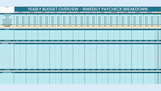 Yearly Budget Overview - Biweekly Budget Breakdown