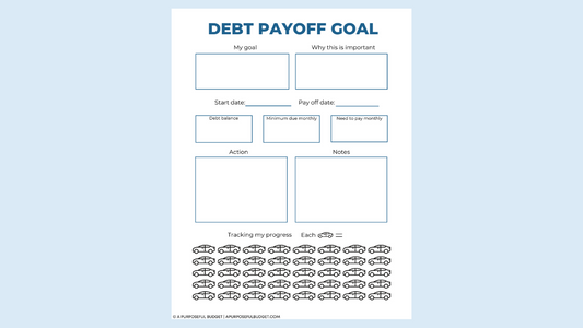 (Printable) Debt Payoff Goal Worksheet & Tracker (cars)