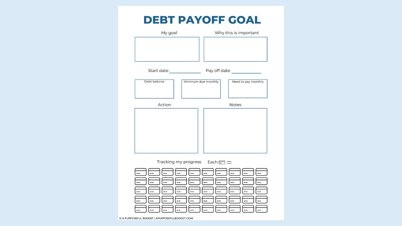 (Printable) Debt Payoff Goal Worksheet & Tracker (credit cards)