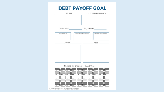 (Printable) Debt Payoff Goal Worksheet & Tracker (credit cards)
