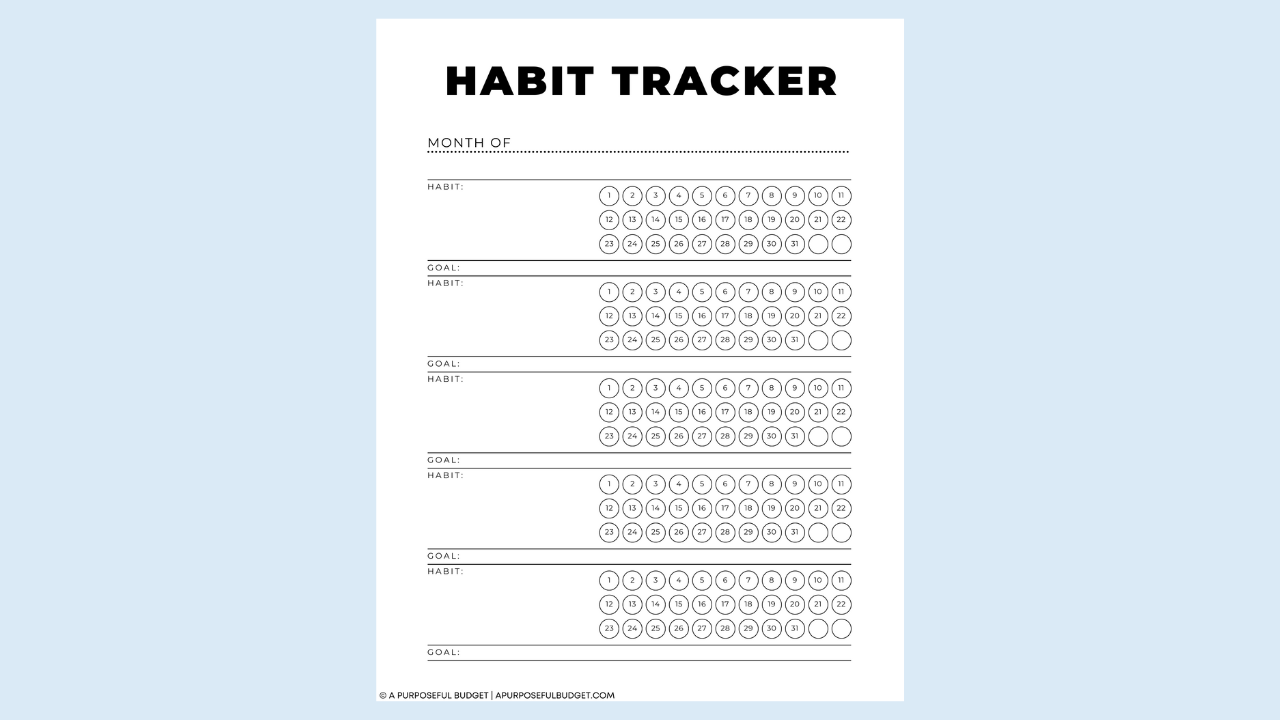 (Printable) Monthly Habit Tracker