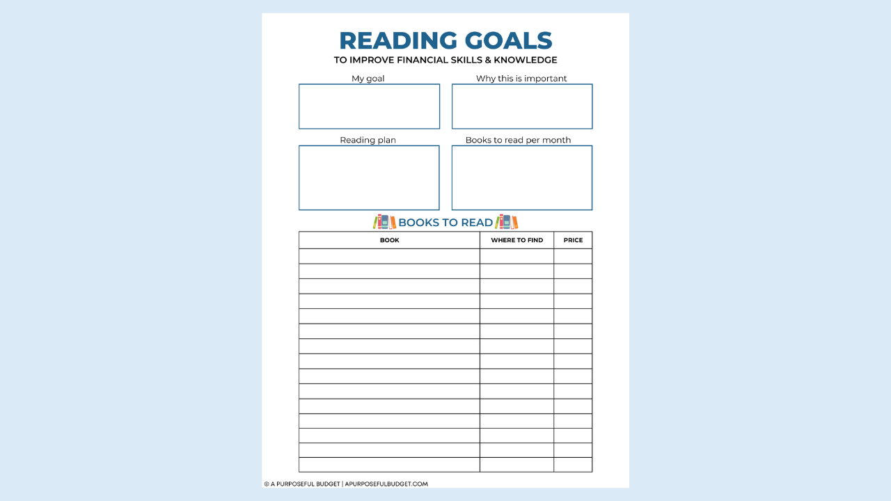 (Printable) Reading Goals Worksheet – apurposefulbudget
